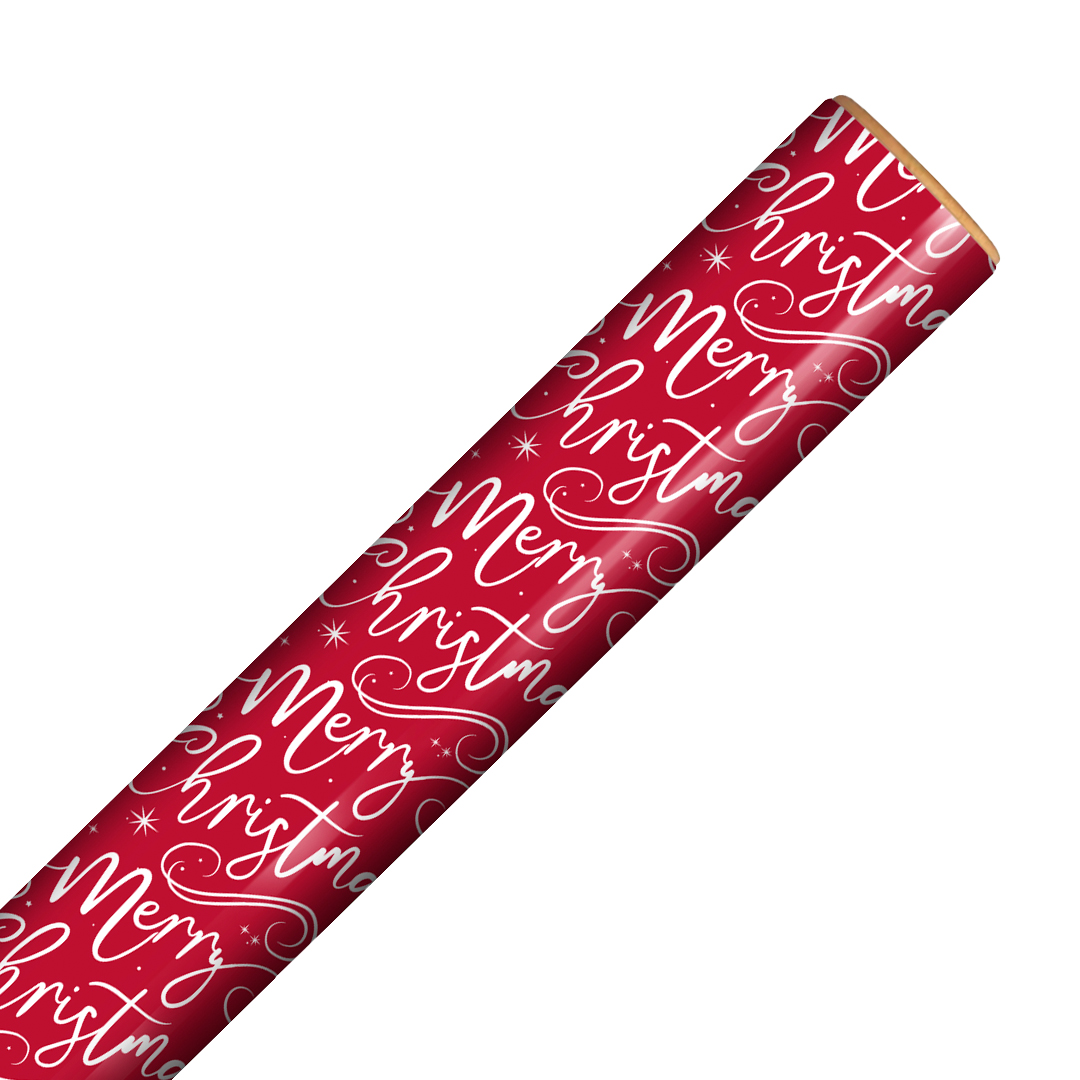Contemporary Cursive Merry Christmas Red Gift Wrapping Paper Roll 7m Product Gallery Image