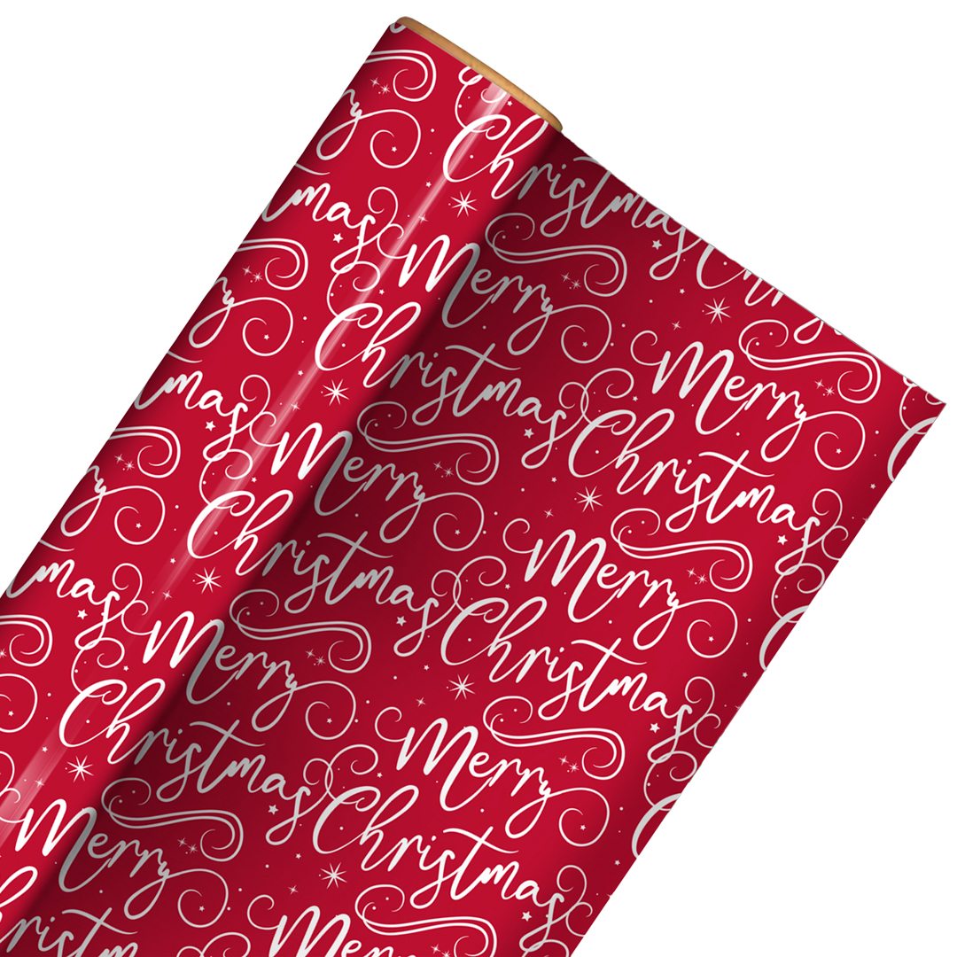 Contemporary Cursive Merry Christmas Red Gift Wrapping Paper Roll 7m Product Gallery Image