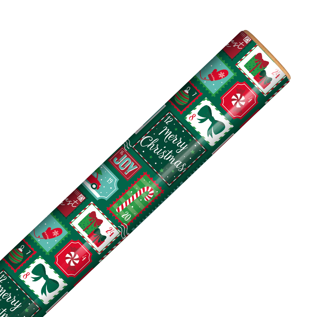 Contemporary Festive Stamp Design Christmas Green Gift Wrapping Paper Roll 4m Product Gallery Image
