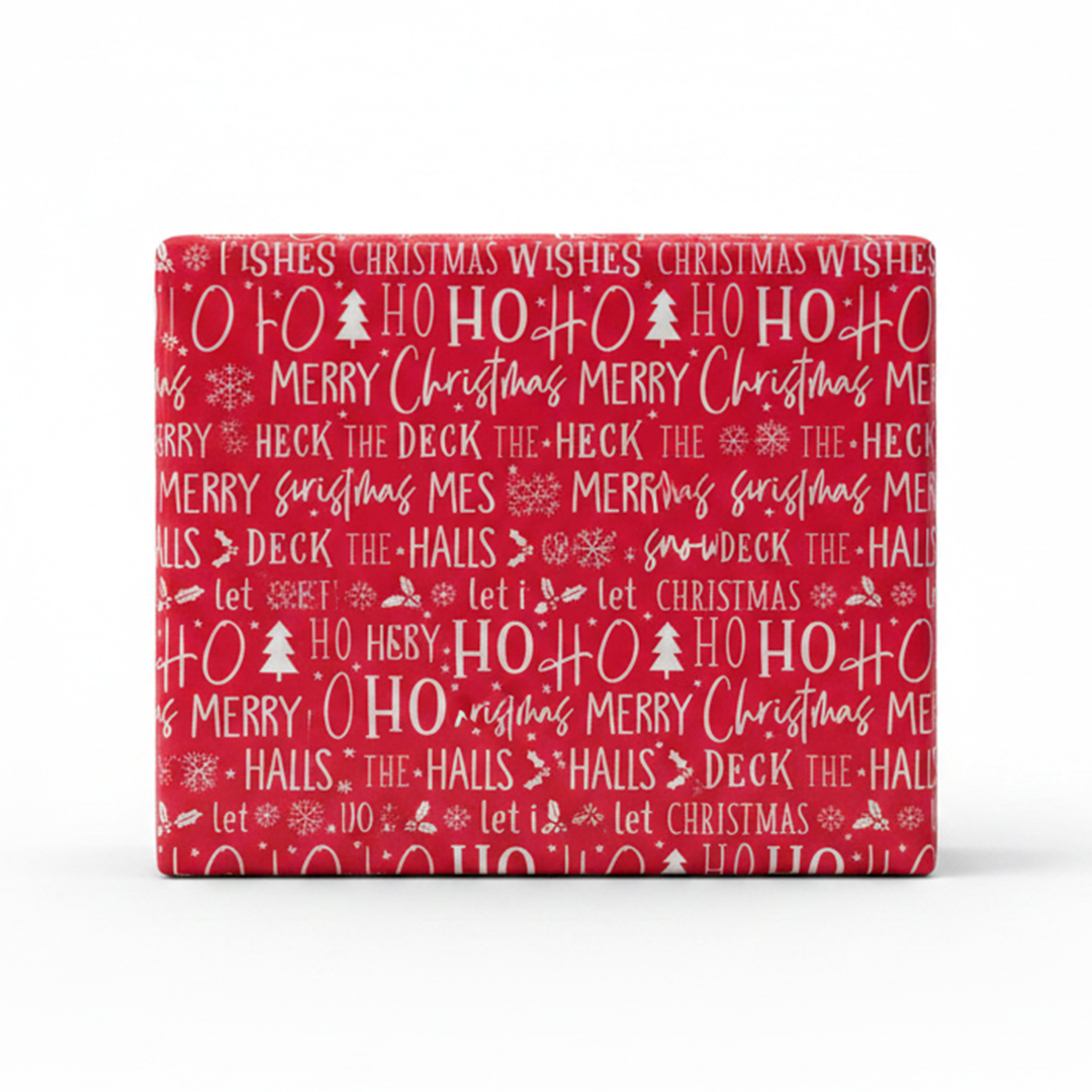 Contemporary Merry Christmas Phrases Red Gift Wrapping Paper Roll 4m