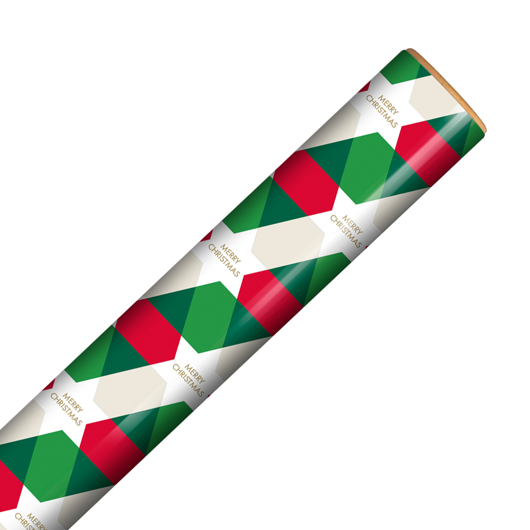 Contemporary Red & Green Star Pattern Christmas Gift Wrapping Paper Roll 7m Product Gallery Image