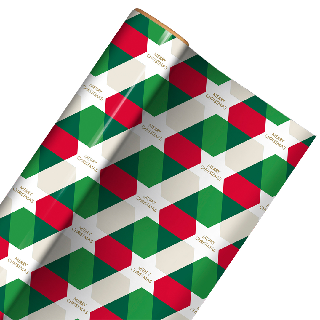 Contemporary Red & Green Star Pattern Christmas Gift Wrapping Paper Roll 7m Product Gallery Image