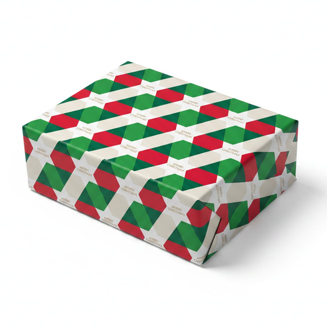 Contemporary Red & Green Star Pattern Christmas Gift Wrapping Paper Roll 7m