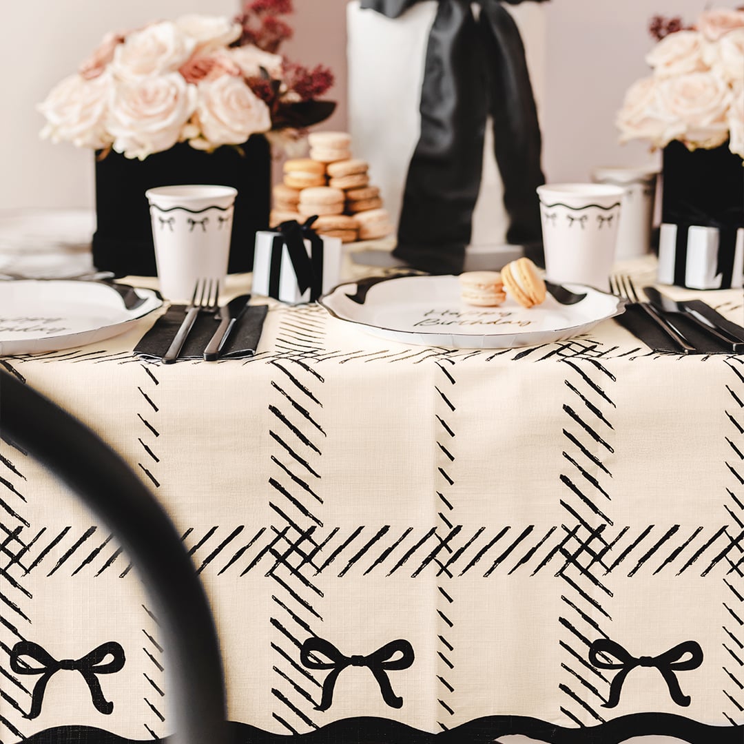 Cream & Black Elegant Bows Tablecover 1.8m x 1.2m Product Gallery Image
