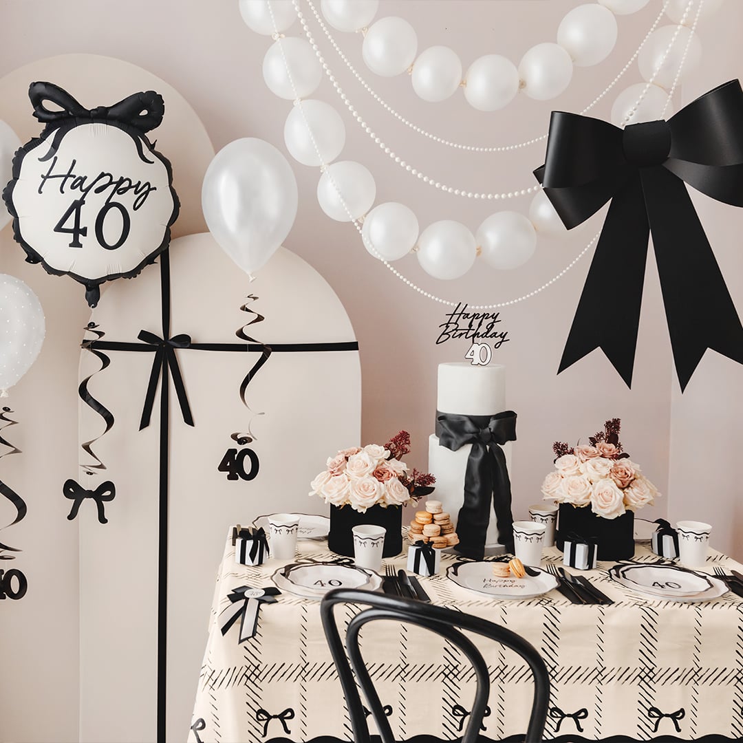 Cream & Black Elegant Bows Tablecover 1.8m x 1.2m Product Gallery Image