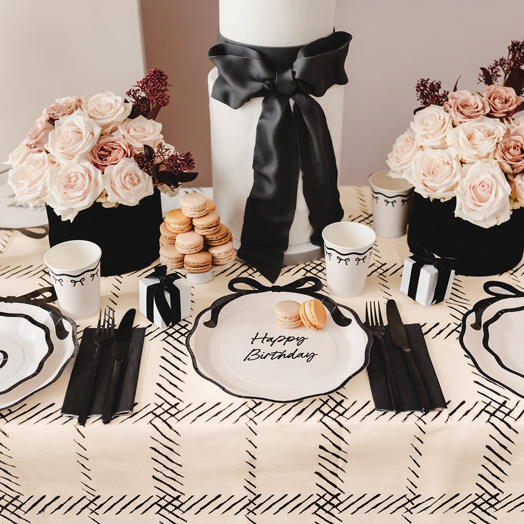 Cream & Black Elegant Bows Tablecover 1.8m x 1.2m Product Gallery Image