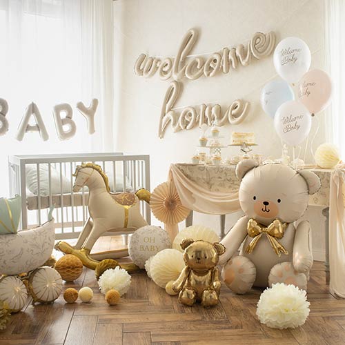Cream Teddy Bear Sitting Air Fill Foil Balloon 112cm / 44 in Product Gallery Image