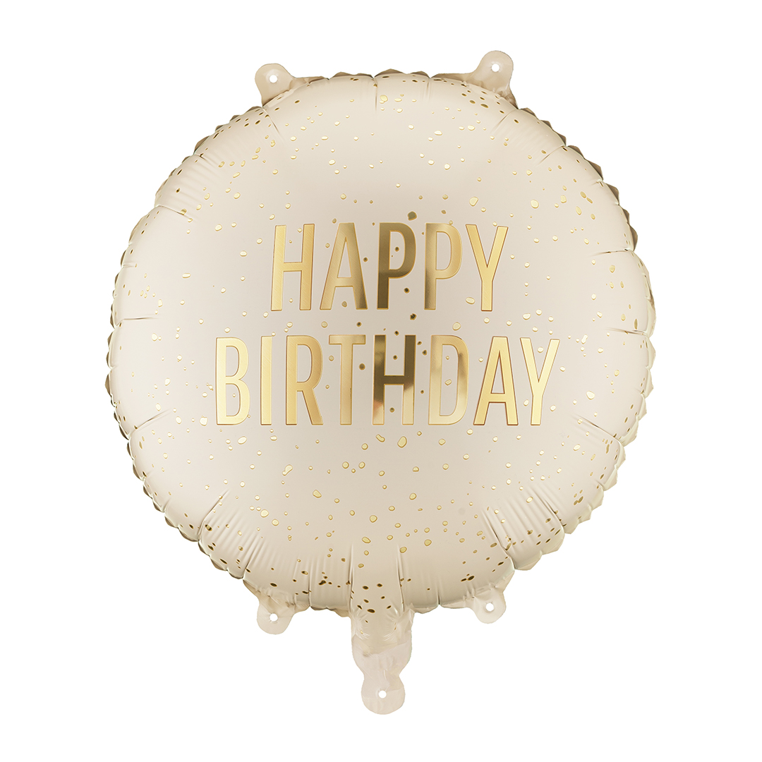 Cream with Gold Finish Happy Birthday Round Foil Balloon 45cm / 18 in