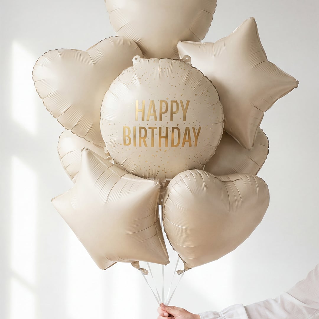 Cream with Gold Finish Happy Birthday Round Foil Balloon 45cm / 18 in Product Gallery Image