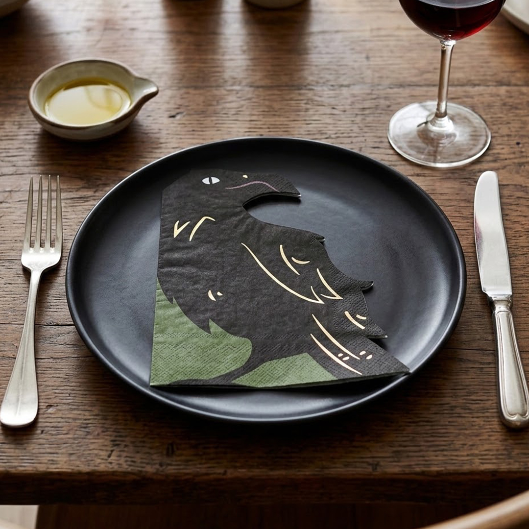 Crow Shaped Gold Foiled Halloween Paper Luncheon Napkins 32cm 2 Ply - Pack of 16