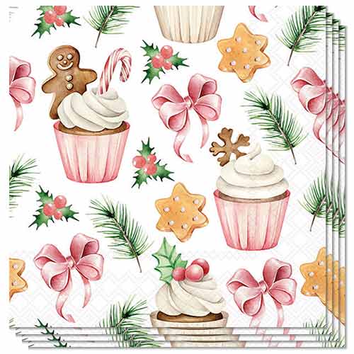 Cupcakes and Treats Christmas Paper Luncheon Napkins 3 Ply 33cm - Pack of 20