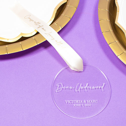 Custom Engraved Wedding Round Acrylic Place Setting 7cm