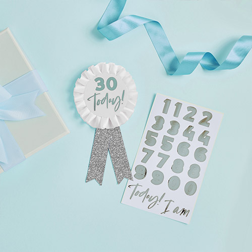 Customisable Age Silver Birthday Rosette Badge Product Gallery Image