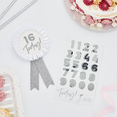 Customisable Age Silver Birthday Rosette Badge Product Gallery Image