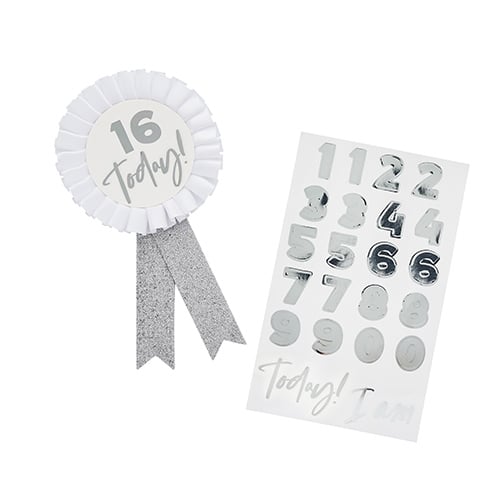 Customisable Age Silver Birthday Rosette Badge