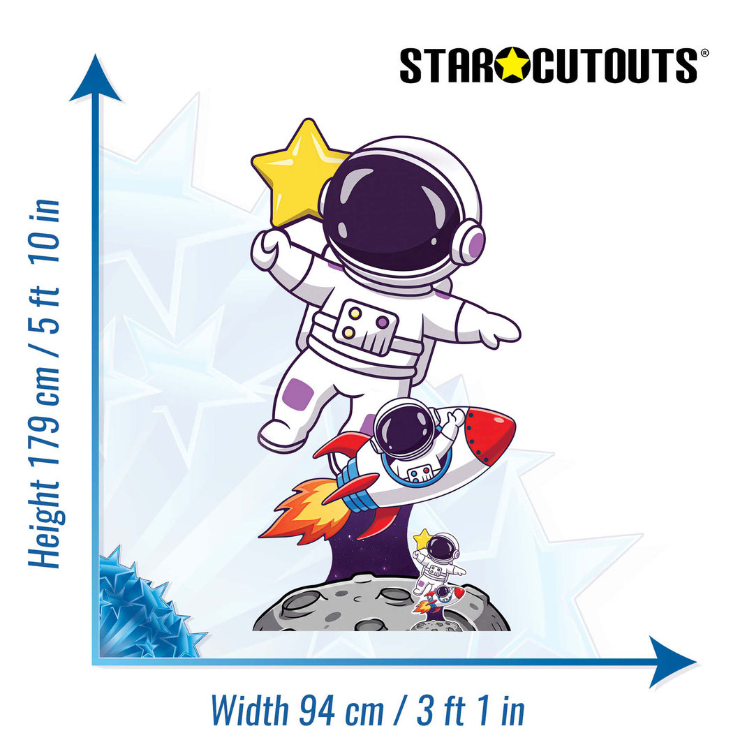 Cute Astronaut and Rocket Lifesize Cardboard Cutout 179cm View 3
