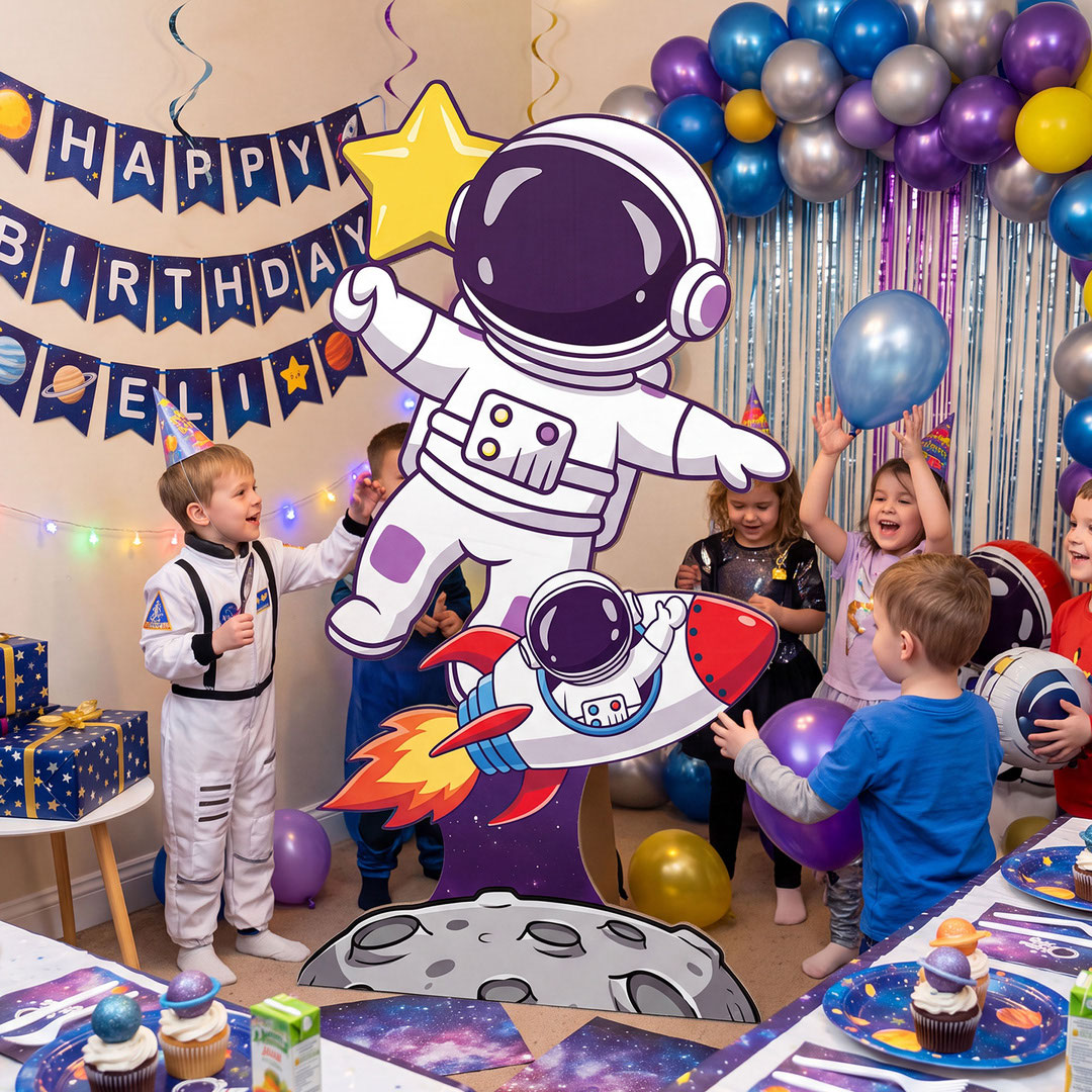Cute Astronaut and Rocket Lifesize Cardboard Cutout 179cm View 4