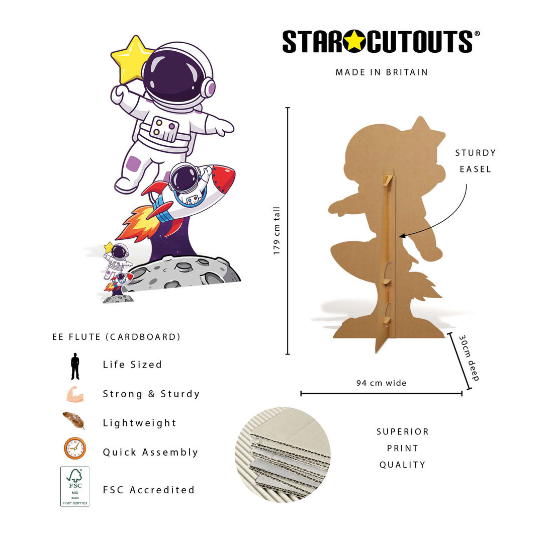 Cute Astronaut and Rocket Lifesize Cardboard Cutout 179cm View 6