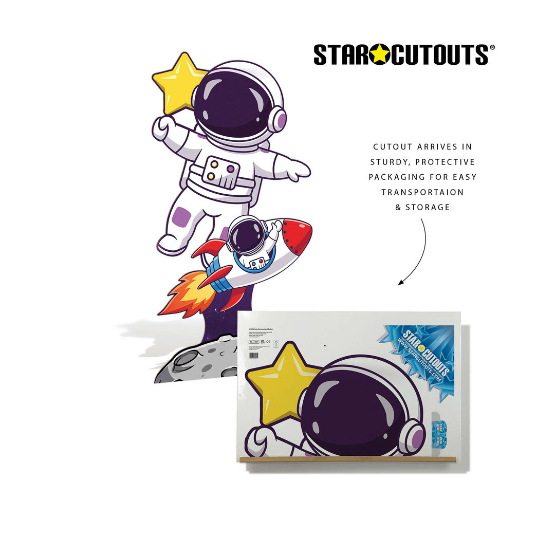 Cute Astronaut and Rocket Lifesize Cardboard Cutout 179cm View 7