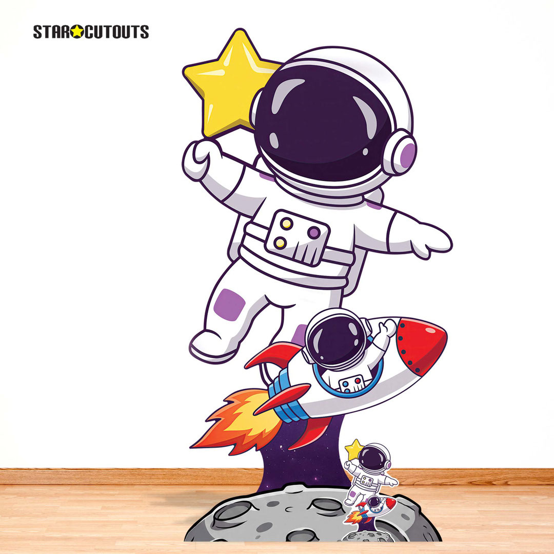Cute Astronaut and Rocket Lifesize Cardboard Cutout 179cm View 8