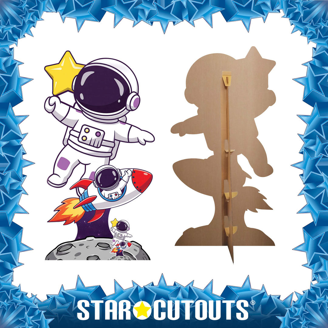 Cute Astronaut and Rocket Lifesize Cardboard Cutout 179cm View 2