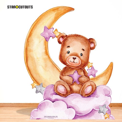 Cute Baby Teddy Bear Moon Pink Star Mini Cardboard Cutout 92cm Product Gallery Image