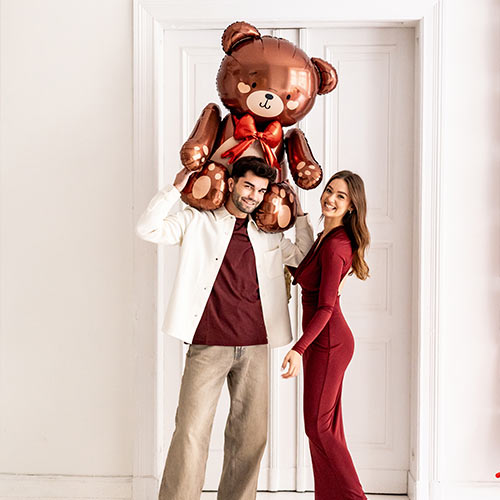 Cute Brown Teddy Bear with Red Bow Sitting Air Fill Foil Balloon 112cm / 44 in Product Gallery Image