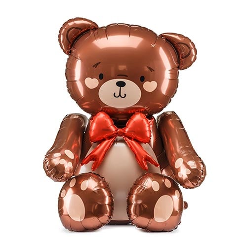Cute Brown Teddy Bear with Red Bow Sitting Air Fill Foil Balloon 112cm / 44 in