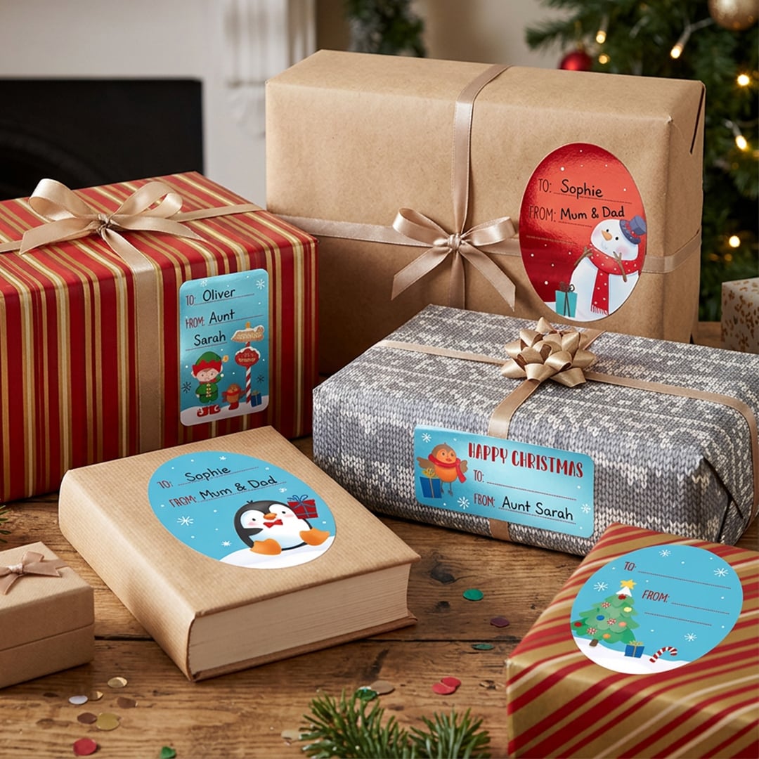 Cute Christmas Character Foil Gift Tag Stickers