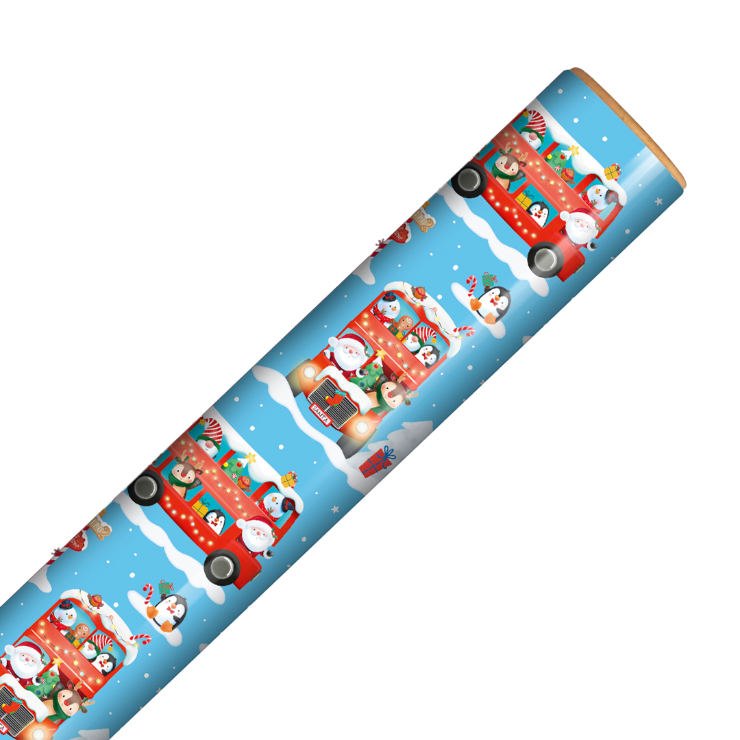 Cute Christmas Characters Blue Gift Wrapping Paper Roll 7m Product Gallery Image