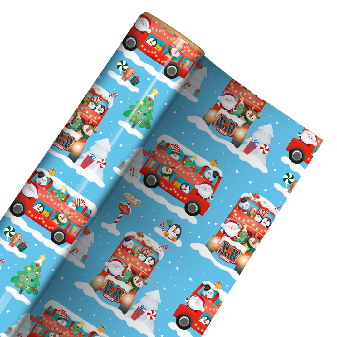 Cute Christmas Characters Blue Gift Wrapping Paper Roll 7m Product Gallery Image