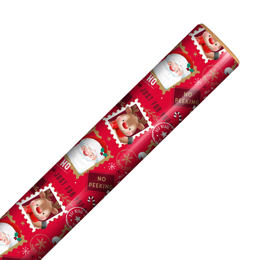 Cute Christmas Characters Express Delivery Red Gift Wrapping Paper Roll 4m Product Gallery Image