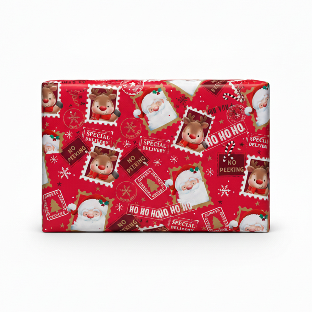 Cute Christmas Characters Express Delivery Red Gift Wrapping Paper Roll 4m
