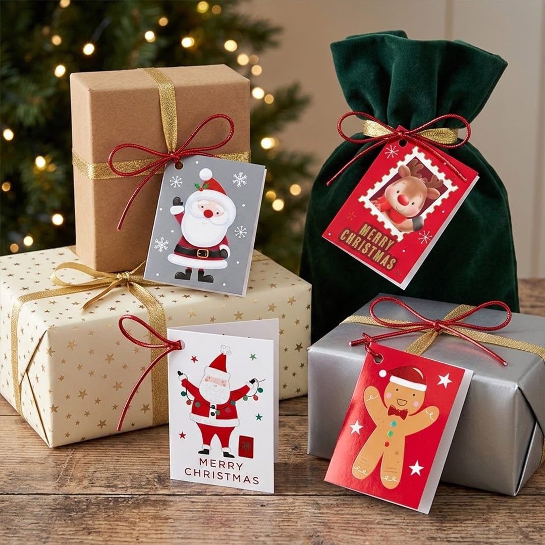 Cute Christmas Characters Foil Gift Tags - Pack of 20