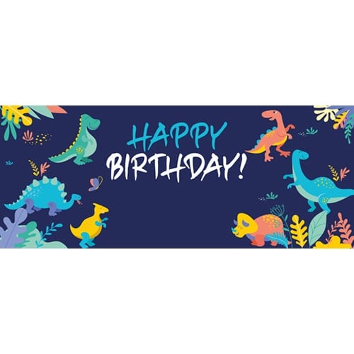 Cute Dinosaur Happy Birthday Blue Design Small Personalised Banner - 4ft x 2ft