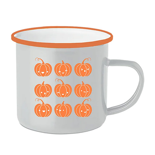 Cute Orange Pumpkin Halloween White Enamel Mug 9cm View 2