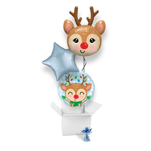 Cute Reindeer Head Balloon Bouquet - 3 Inflated Balloons In A Box Product Image