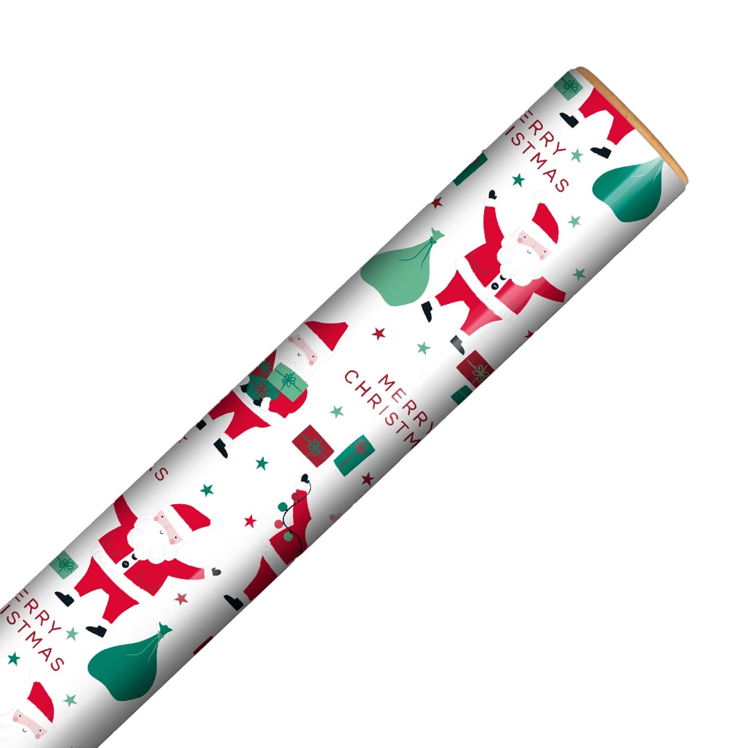 Cute Santa Claus Christmas White Gift Wrapping Paper Roll 4m Product Gallery Image