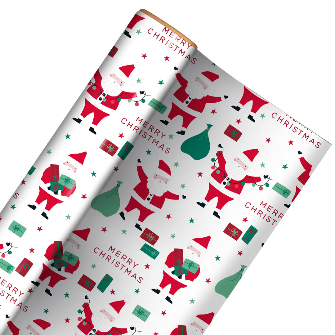 Cute Santa Claus Christmas White Gift Wrapping Paper Roll 4m Product Gallery Image
