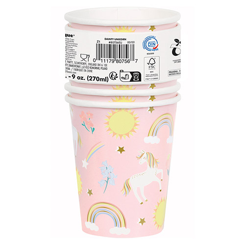 Dainty Unicorn Compostable Paper Cups 270ml - Pack of 8 Product Gallery Image