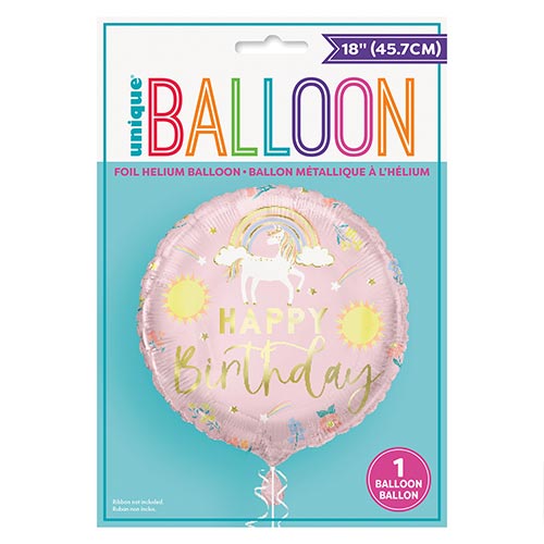 Dainty Unicorn Happy Birthday Round Foil Helium Balloon 46cm / 18 in Product Gallery Image