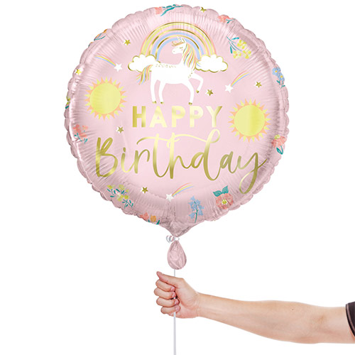 Dainty Unicorn Happy Birthday Round Foil Helium Balloon 46cm / 18 in Product Gallery Image