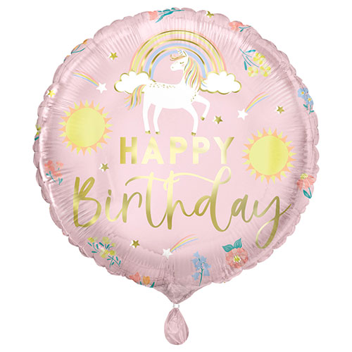 Dainty Unicorn Happy Birthday Round Foil Helium Balloon 46cm / 18 in