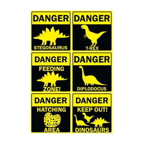 Danger Dinosaurs PVC Party Sign Decorations 20cm x 20cm - Pack of 6 Product Image