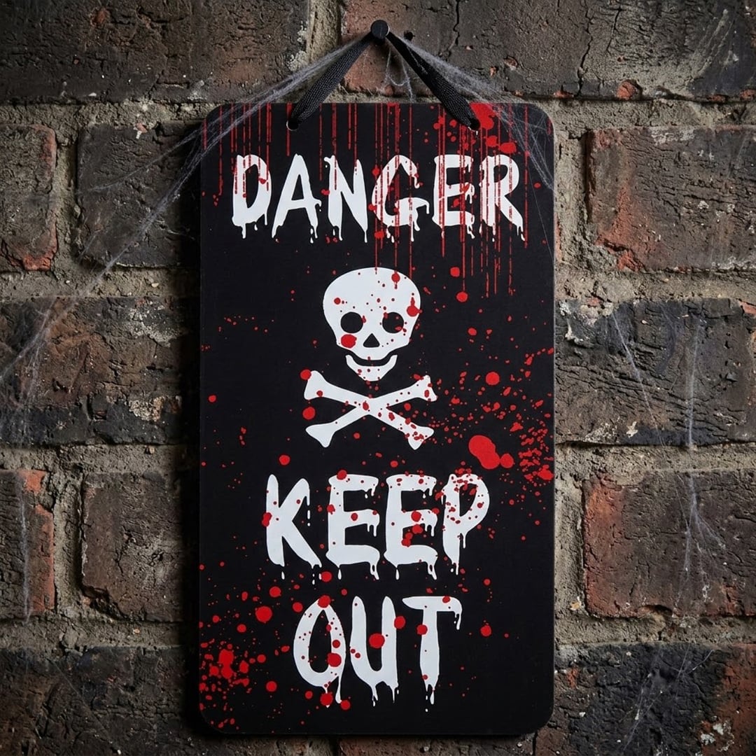 Danger Keep Out Halloween Cardboard Wall Plaque Hanging Decoration 40cm