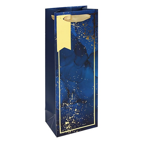 Dark Blue Marble Bottle Gift Bag 35cm