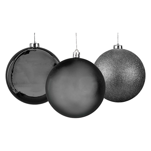 Dark Grey Shatterproof Christmas Baubles 10cm - Pack of 3 Product Gallery Image