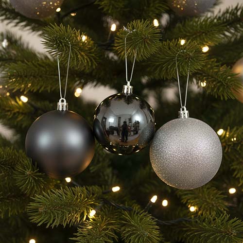 Dark Silver Shatterproof Christmas Baubles 10cm Pack of 3 Tree Ornaments
