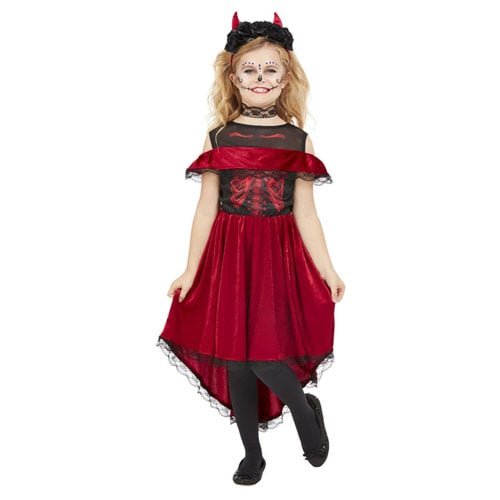 Day of the Dead Devil Girls Fancy Dress Costume Kids Small - Age 4-6 Product Gallery Image