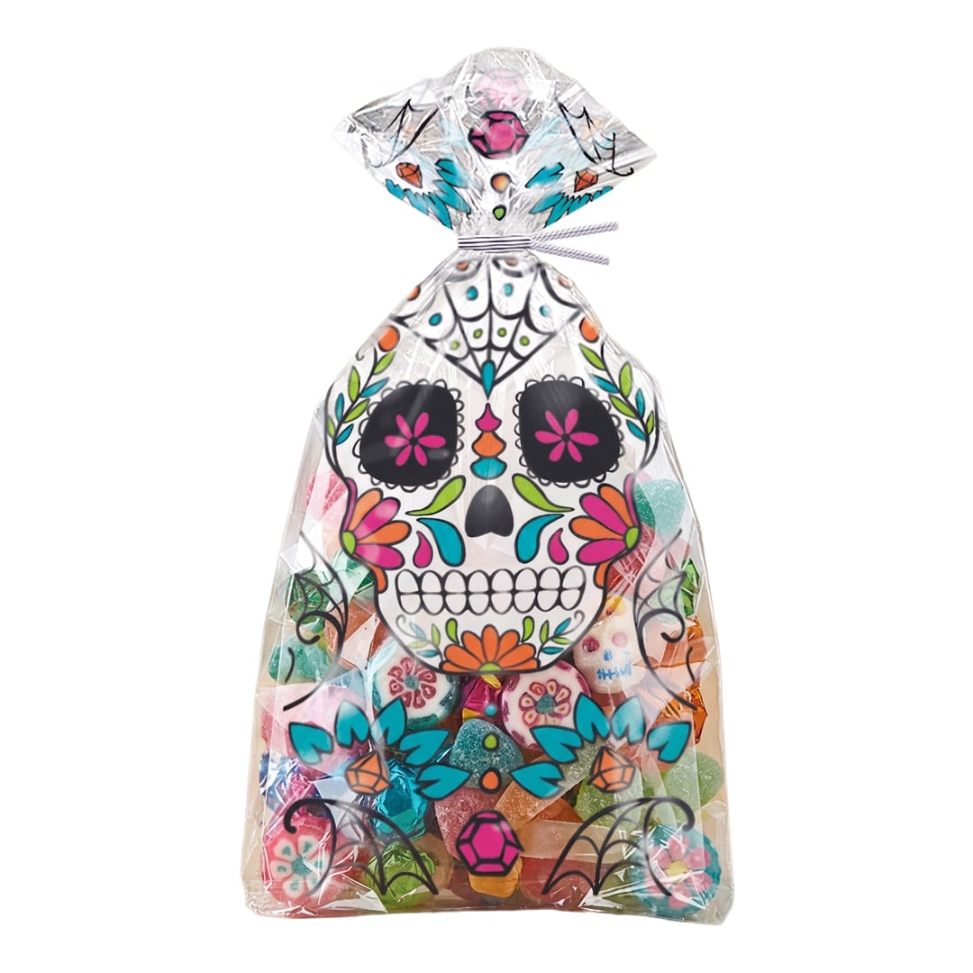 Day Of The Dead Halloween Clear Cello Bags with Twist Ties - Pack of 20